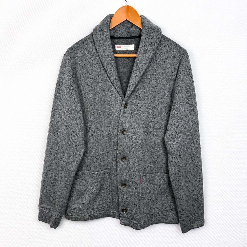 Levi Strauss & Co Mens Heathered Gray Shawl Collar Cardigan Sweater Jacket Large